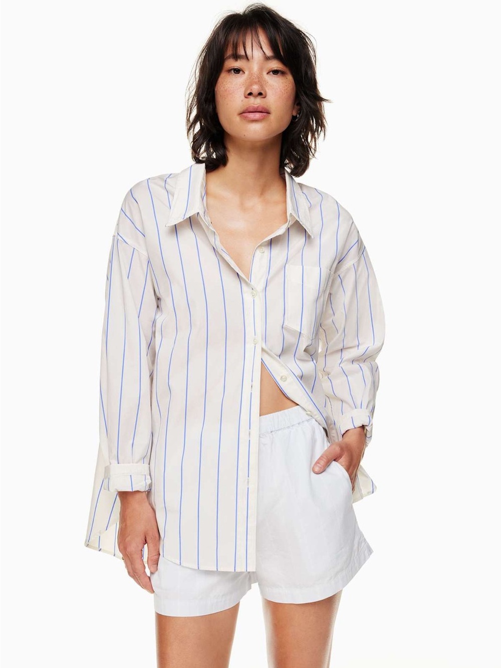Aritzia Wilfred Organic Cotton Relaxed Striped Poplin Button-Up Shirt Size XS